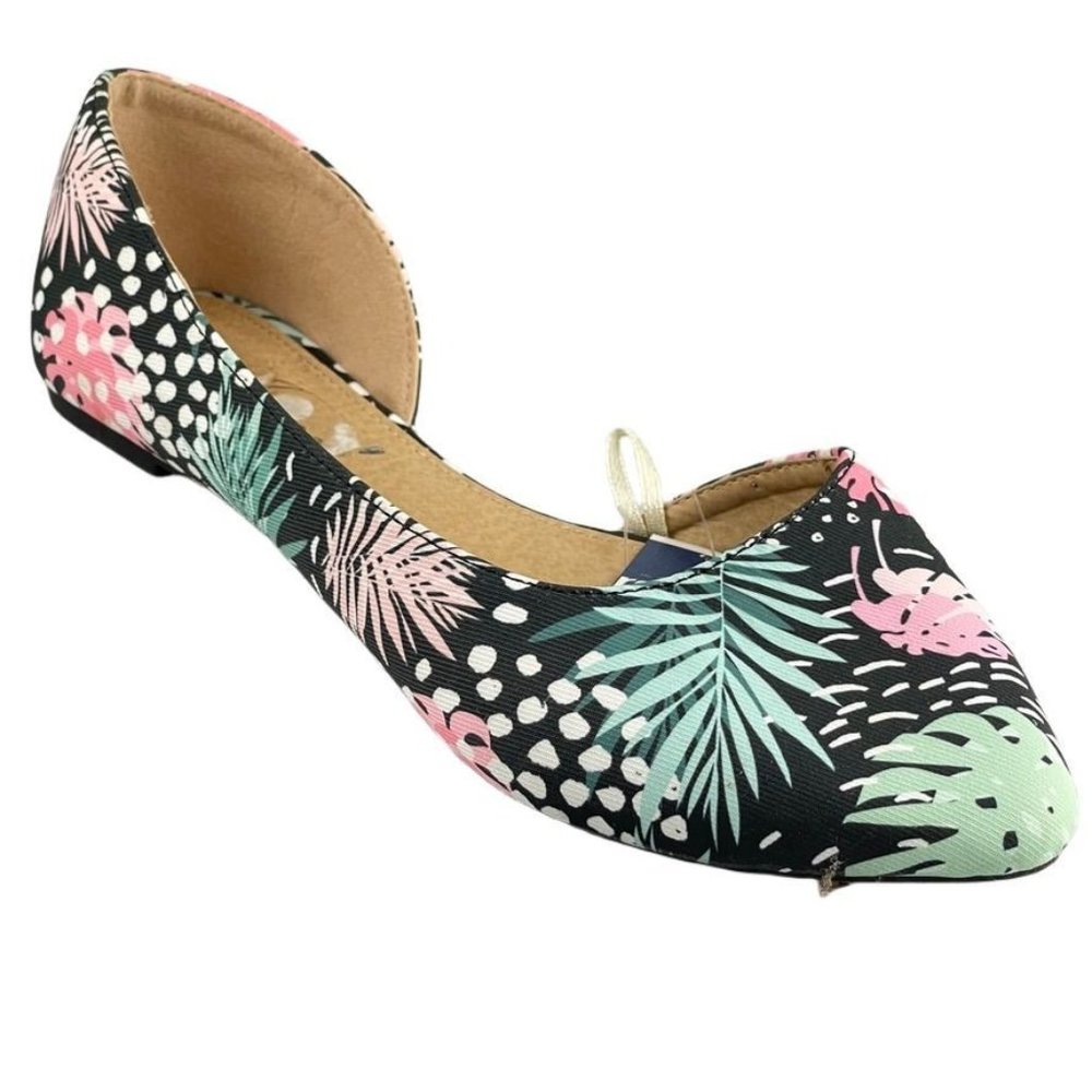 Flat Floral D'Orsay by Jynx Tropical Print Fabric Shoes Women's 7M